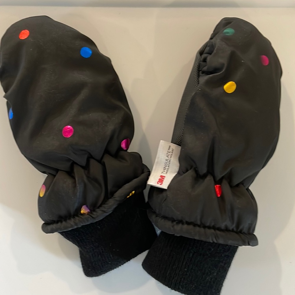 3M Thinsulate Black Mittens with Colorful Dots